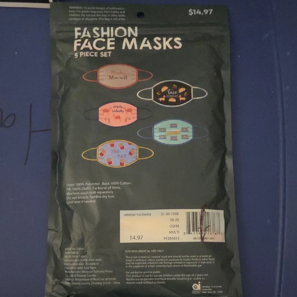 Fashion Face Masks 5-Piece Set